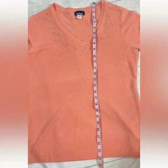 Basic Editions Women's V Neck Beaded Orange Melon Fine Knit Sweater Size M - Picture 11 of 13